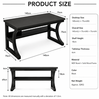 Bureau de jeu pour ordinateur moderne, 140 cm, table de bureau et d'étude avec étagère de rangement, bureau de jeu pour PC dans la chambre