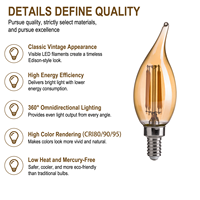 Ampoule LED à filament vintage Aura 5,5W CA11 CA35, culot E12, verre ambré, IRC90, garantie 2 ans, pour lustre et présentoirs de boutique