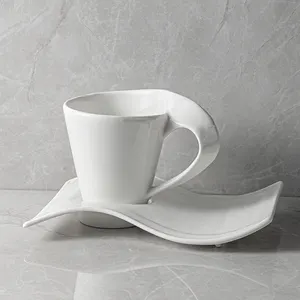Set di Tazze da <span class=keywords><strong>Caffè</strong></span> con Portabiscotti, Tazza da Tè Unica con Piattino, Tazza in Ceramica Bianca, Tazze Vajjila, Set di Tazze in Porcellana per Arredamento Tavola - Product Image 1