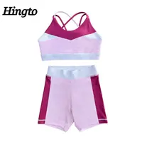 Hingto เสื้อบราและกางเกงเลกกิ้งสำหรับเด็ก,ชุดเล่นโยคะสำหรับเด็กหญิงใช้ในยิม