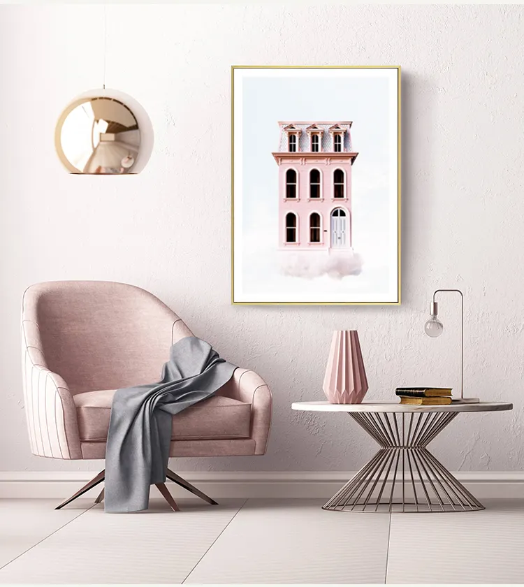 Large pink theme fashion city landscape print canvas art painting wall picture modern girl rliving room wall art