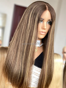 Perruques casher 2025 en cheveux européens naturels mélangés, avec dessus en dentelle HD, pour femmes, couleur marron, cheveux vierges raides, transparents pour la dentelle, 24 pouces - Product Image 4