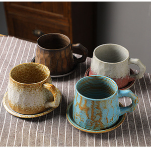 Creative rétro poterie <span class=keywords><strong>expresso</strong></span> <span class=keywords><strong>tasse</strong></span> soucoupe grande 300ml personnalisé lavable à la main en gros verres cadeau Option bricolage Logo Option - Product Image 1