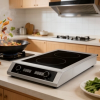 Compatibilité universelle en acier inoxydable pour cuisinière à induction commerciale à double brûleur 220-240V avec prise en charge de tous les ustensiles de cuisine OEM/ODM