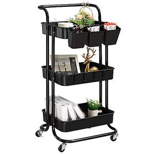 <span class=keywords><strong>Carrello</strong></span> mobile a 3 livelli, <span class=keywords><strong>carrello</strong></span> di stoccaggio in metallo con ruote chiudibili a chiave e ganci per appendere - Product Image 5