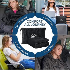 Custom Travel Blanket Pillow Set with Bag Hidden Pocket Trolley Sleeve Carabiner for Airplane Fleece Blanket - Product Image 2