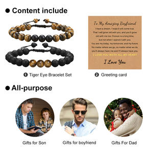 Ensemble de bracelets en corde tressée avec perles en œil de tigre noir mat naturel de 8 mm, <span class=keywords><strong>code</strong></span> <span class=keywords><strong>morse</strong></span>, fait à la main, pour homme, père, fils, petit ami, meilleur cadeau - Product Image 3