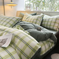 Parure de lit 3 ou 4 pièces en coton lavé teint en fil de classe A, motif rayé japonais, housse de couette, drap-housse, drap plat, pour usage domestique