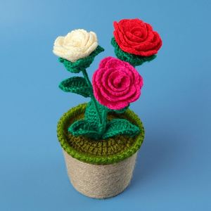 Nouvelles plantes en pot en tricot de laine au crochet, roses chinoises, pour décoration maison et voiture, cadeaux de Noël festifs, fleurs en pot - Product Image 3