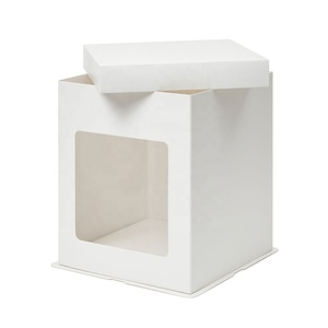 Design your own clear cake packing boxwhite with window 12 inch plain base and lid tall cake box