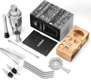 Ensemble d'accessoires de mixologie en métal haut de gamme, kit de shaker Boston, cuillère de bar, pilon à cocktail, ensemble de barman pour la maison - Product Image 2