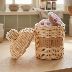 Rattan Biscuit Basket With Lid And Felt Cookies For Kids Play Kitchen Toys - Product Image 3