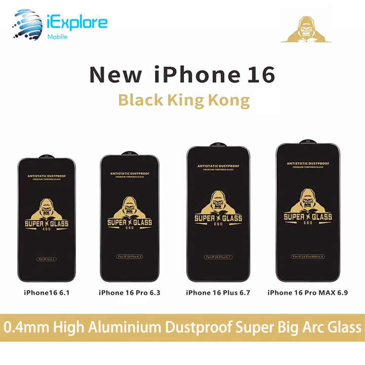IExplore High Aluminium Glass Anti-Static Dustproof Double Plasma Oiling Super Big Arc Tempered Glass for iPhone 16 Pro Max