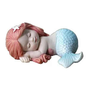 Blue Miniature Fairy Garden and Aquarium Decorations Resin Sleeping Little Mermaid Statue for Yarn Lawn