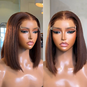 Perruques Lace Front en Cheveux Humains Remy Vietnamiens Bruts, Dentelle Transparente, Sans Colle, Double Drawn, <span class=keywords><strong>Coupe</strong></span> Bob Courte Droite à Finition Carrée - Product Image 2