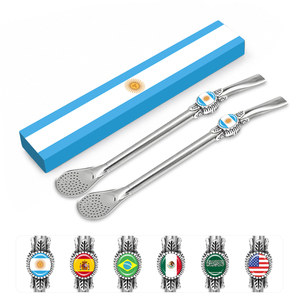 Cuchara de Acero Inoxidable Creativa de Fábrica con Filtro para Bebidas, Cuchara Mezcladora, Bombilla Personalizada con Bandera Argentina, Cuchara con Filtro para Yerba Mate - Product Image 1