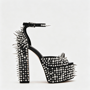 <span class=keywords><strong>Sandali</strong></span> Kingdi neri con borchie e tacco a piattaforma, stile gotico punk, con cinturino alla caviglia e punta aperta, tacco grosso, perfetti per feste e discoteche - Product Image 1