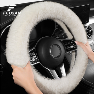 Housse <span class=keywords><strong>de</strong></span> volant universelle en peluche noire moelleuse et chaude pour l'hiver, 3 branches, pour hommes et femmes, accessoires <span class=keywords><strong>de</strong></span> voiture FEIXIAN - Product Image 2