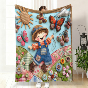 Couverture en flanelle à motif de ferme de dessin animé, couverture de sieste douillette et chaude, super douce pour la chambre à coucher et le salon, impression personnalisée - Product Image 1