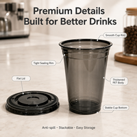 Gobelets en plastique PET personnalisés, gobelets noirs jetables avec couvercles pour boissons froides, emballage de boissons à emporter