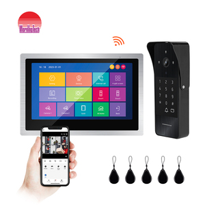 Système d'interphone vidéo Tuya 4 en 1, caméra de sonnette HD 1080P avec clavier, carte RFID, moniteur tactile 10,1 pouces, écran partagé 4 caméras - Product Image 2