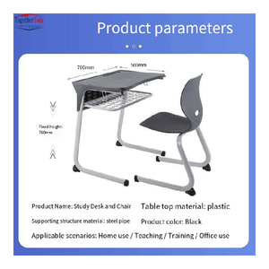 Ensemble bureau et chaise pour étudiants avec pieds en métal, siège en plastique durable, bureau avec porte-livres intégré, structure robuste pour salles de classe - Product Image 2