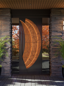 <span class=keywords><strong>Porte</strong></span> en acier de luxe SUNZION avec design sculpté 3D pour les entrées principales des maisons, villas, appartements avec éclairage LED - Product Image 4