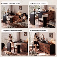 Ensemble commode et coiffeuse de style Mid-Century avec miroir, 6 tiroirs, en noyer noir, table de maquillage pour chambre à coucher avec poignées dorées