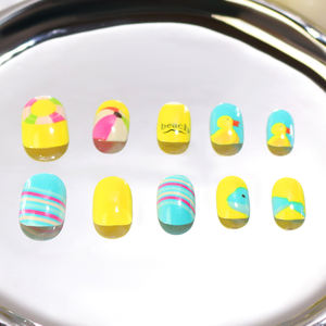 Sea Ocean Theme No Charms Artificial Nail Art Tips Diseños amarillos Uñas para niños para niñas Tropical Beach Glue Abs Press on Nails - Product Image 4