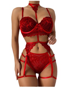 Ensemble de lingerie sexy pour femmes de bonne qualité, lingerie transparente en dentelle brodée, ensemble trois pièces, style sexy, lingerie en dentelle - Product Image 2