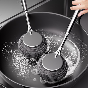 Stainless Steel Pot Scrubber Long Handle Dishwashing Brush Steel Wool Cleaner For Kitchen Pots And Pans Durable Solid Design - Product Image 1