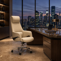 Chaise de bureau en cuir crème ivoire, dossier haut, pivotante, avec appui-tête et verrouillage d'inclinaison, pour bureau de direction