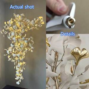 Đèn chùm lá bạch quả sang trọng có thể tùy chỉnh chiều cao, trang trí nội thất cho khách sạn, biệt thự, nhà ở, cửa hàng, chất liệu gốm sứ, nhựa - Product Image 2