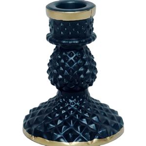 Photophore vintage en verre noir gaufré avec bordure dorée – Décoration de table élégante pour mariage et maison – Chandelier de luxe pour bougie pilier - Product Image 1