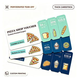 สมุดบัตรกำนัลแบบหลายส่วนสำหรับร้านอาหาร <span class=keywords><strong>โปร</strong></span>โมชั่นร้านค้า ออกแบบธีมตามสั่งบนกระดาษอาร์ต พิมพ์ออฟเซ็ต - Product Image 1