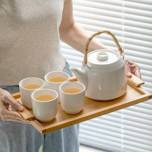 Japanese Style Tea <b>Set</b> White Ceramic Tea Pot <b>Set</b> Porcelain <b>Cup</b> <b>Set</b> of 6 Pcs - Product Image 2