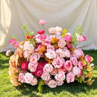 Buket Bunga Campuran Buatan Warna Pink Peach Oranye Mawar Sutra untuk Vas Dekorasi Pernikahan dan Rumah