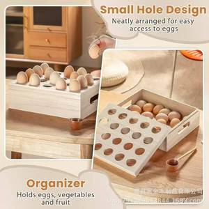 Wooden Double Layer Storage Tray Rectangle 2 Tier Fruit <b>Vegetable</b> Egg Holder Kitchen Display Rack - Product Image 2