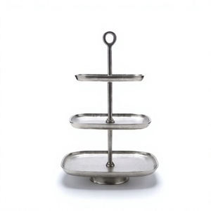Modern Silver Metal 3 <b>Tier</b> <b>Cake</b> <b>Stand</b> Luxury Rectangular Dessert Display Tray Ring Handle Cupcake Holder Party Table Decor - Product Image 1