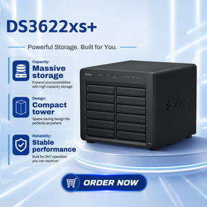 Serveur NAS DiskStation DS3622xs+ à 12 baies, processeur Xeon D-1531 6 cœurs, 16 Go de DDR4 ECC, double réseau 10 GbE, stockage connecté au réseau pour les PME - Product Image 1