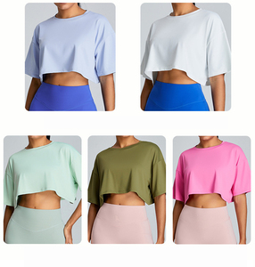 Camisetas Anti-pilling para mujer, diseño personalizado, Logo, Top corto de gran tamaño, camiseta transpirable de alta calidad para mujer - Product Image 2