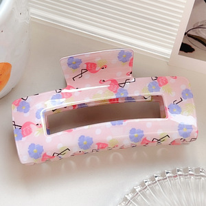 新鲜な春夏デイリーカットスタイル花柄ヘアピン柄ヘアクリップスクエアハーフシャーククリップ女性用 - Product Image 5