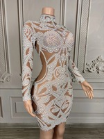 Robe de soirée sexy pour femme avec strass AB, perles et maille transparente, idéale pour la danse, les anniversaires et les spectacles