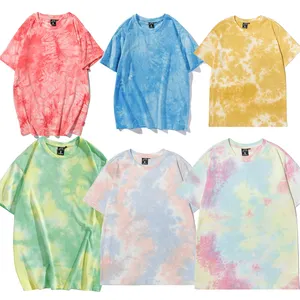 Tie-dye T-shirt in super hot European and American trend brand gradual round neck short-sleeved summer loose top