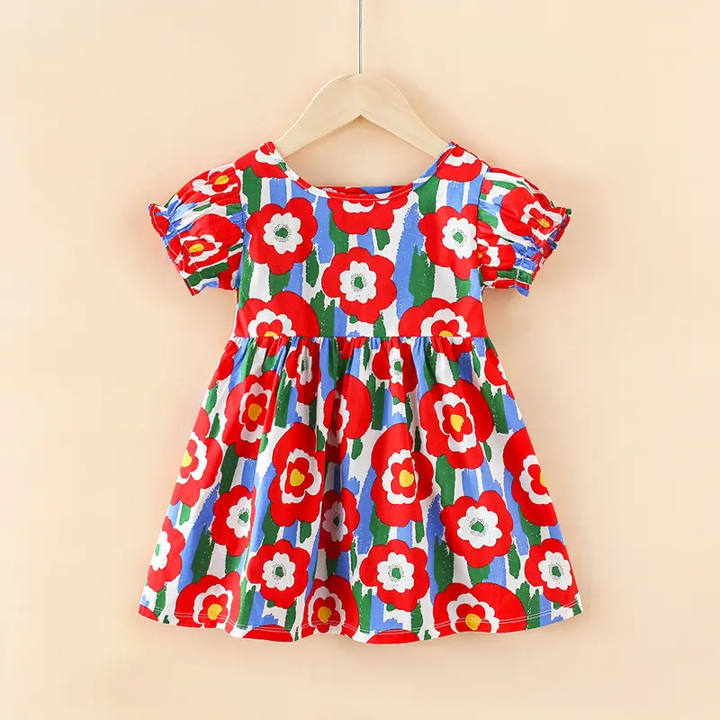 Vestido de manga corta de verano para niña, falda bonita con estampado de dibujos animados con mano de obra fina, ropa para niños