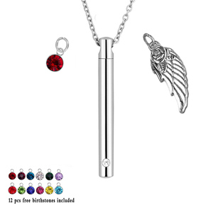 12 Color piedra cremación urna joyería <span class=keywords><strong>Bar</strong></span> cilindro Memorial para las cenizas de alas de Ángel colgante de collar de regalo - Product Image 1