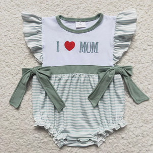 <span class=keywords><strong>Abbigliamento</strong></span> all'Ingrosso per Fratelli Coordinato con Ricamo 'I Love Mom' a Righe Verdi Estivo per Bambini - Product Image 3