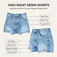 Shorts en jean taille haute déchirés pour femme, coupe délavée, extensibles, en denim, vente en gros pour l'été