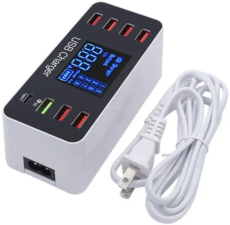 Quick Charge 3.0 USB Type C Port Multi USB 8-Port Smart Fast Desktop Hub Wall Charger,Charging Station with LED Display