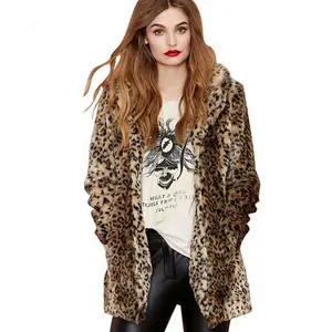 Winter Sexy Leopard Print Suit Collar Faux Fur Coat Imitation Rabbit Fur Coat For Women
